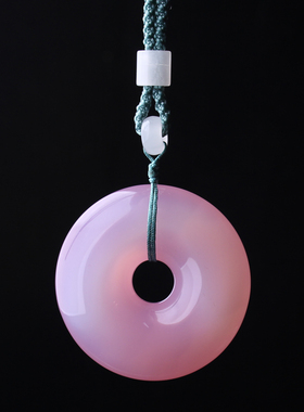 天然粉玛瑙平安扣吊坠女款粉色玉髓项坠水晶挂件饰品