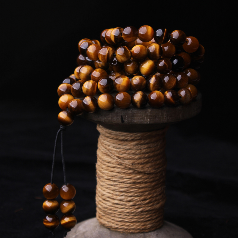 天然虎眼石手链黄虎睛石108颗多圈佛珠手串男女猫眼手持念珠挂链