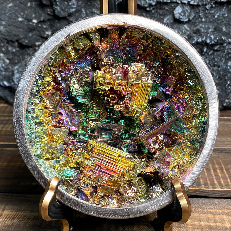 014天然铋矿聚宝盆摆件铋矿石铋晶体自然结晶金属矿物标本家摆饰