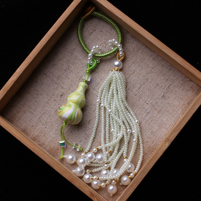 HL07diy成品大漆葫芦编织流苏扇子配饰配件穗子古风汉服包包挂件