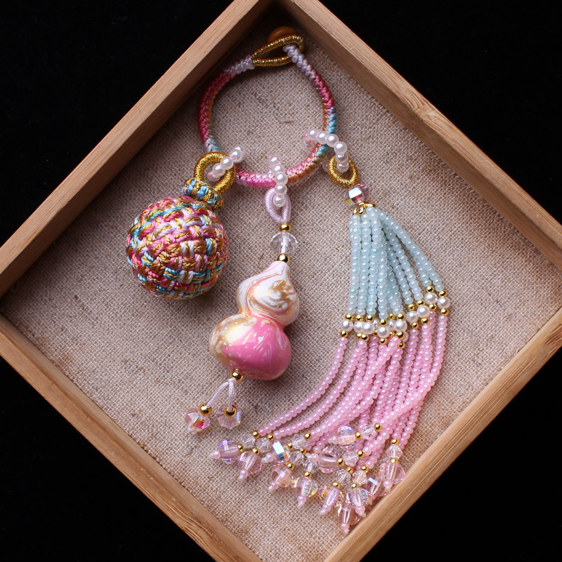 非遗有球必应流苏穗子大漆葫芦彩绣球包包挂件汉服旗袍挂饰钥匙坠