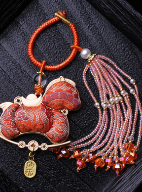 非遗宋锦橙色小马包包压襟挂件旗袍汉服挂饰车挂钥匙扣吊坠马造型