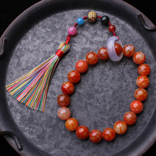 天然玛瑙把玩链档杆车饰挂件手持佛珠盘玩件玉髓水晶流苏饰品