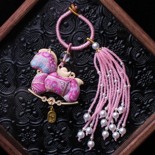 粉色双面小马成品非遗宋锦包包挂件流苏穗子旗袍汉服挂饰车挂钥匙