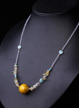 非遗黄色大漆珠项链中国风锁骨链原创设计挂件颈链古风气质吊坠