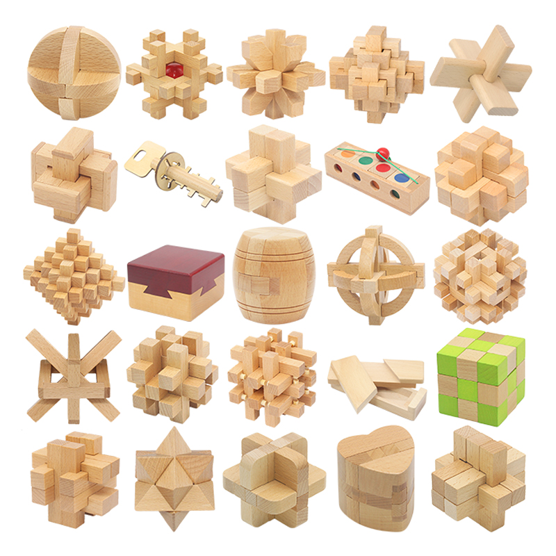 榉木孔明锁鲁班锁益智解锁解环玩具九连环榫卯神龙摆尾六根