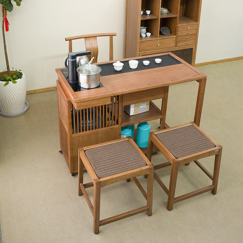 祥福千姿旋转茶桌新中式茶桌椅组合茶台简约客厅大板茶桌茶几泡茶