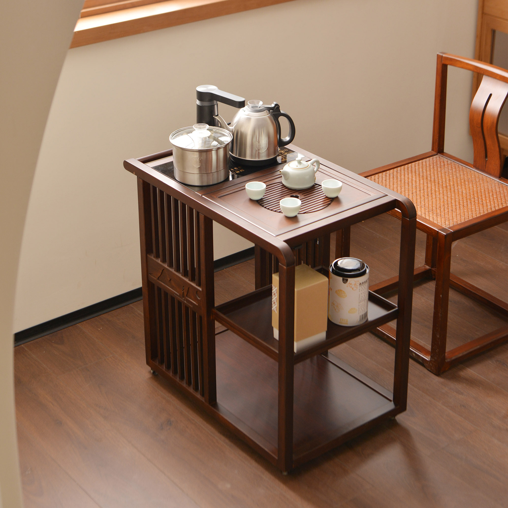 祥福办公新中式家用阳台可移动烧水壶一体泡茶台茶水柜多功能茶车,餐饮具,茶道/零配,淘宝优惠券,粉丝福利购,淘宝优惠卷