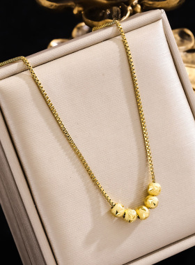 2026网红小众设计五福临门锁骨链女金属转运珠豆豆简约钛钢项链