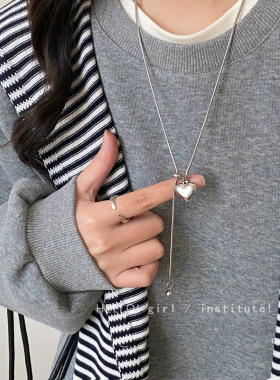 简约不掉色爱心吊坠项链女钛钢抽拉式长款秋冬毛衣链轻奢小众配饰