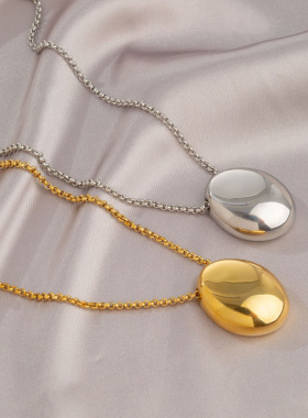 钛钢椭圆吊坠项链女轻奢小众欧美风夸张个性长款毛衣链简约感