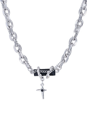 小众缠绕黑宝石钛钢项链男冷淡风嘻哈潮酷个性锁骨链毛衣链