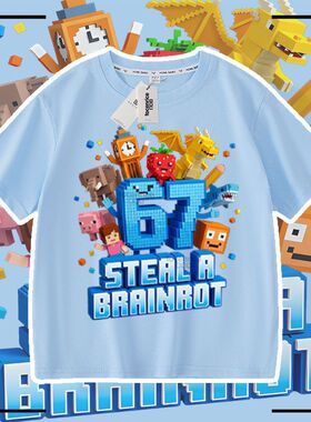 跨境Steal a Brainrot67号偷走脑红山海经男女童休闲短袖T恤