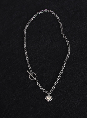 欧美钛钢爱心项链女夏ins冷淡风小众设计粗链条锁骨链嘻哈脖颈链