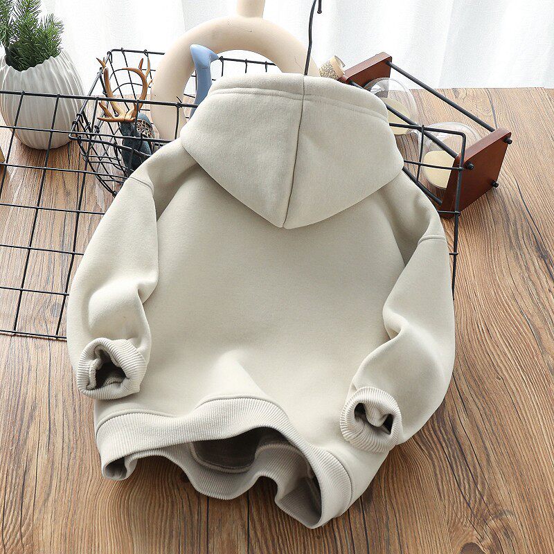 网红男童韩版时髦字母套头衫2024秋冬新款女童洋气加绒纯色卫衣潮