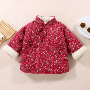 儿童中国风偏襟棉袄宝宝复古加绒加厚棉衣女童民族风喜庆拜年服