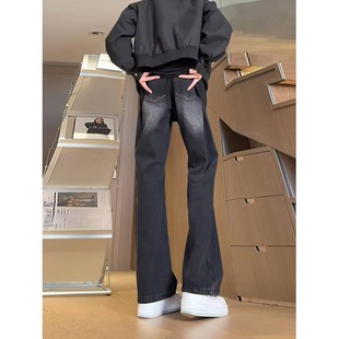 高级感直筒微喇长裤 高街vibe弯刀裤 子男 男春秋美式 黑色微喇牛仔裤