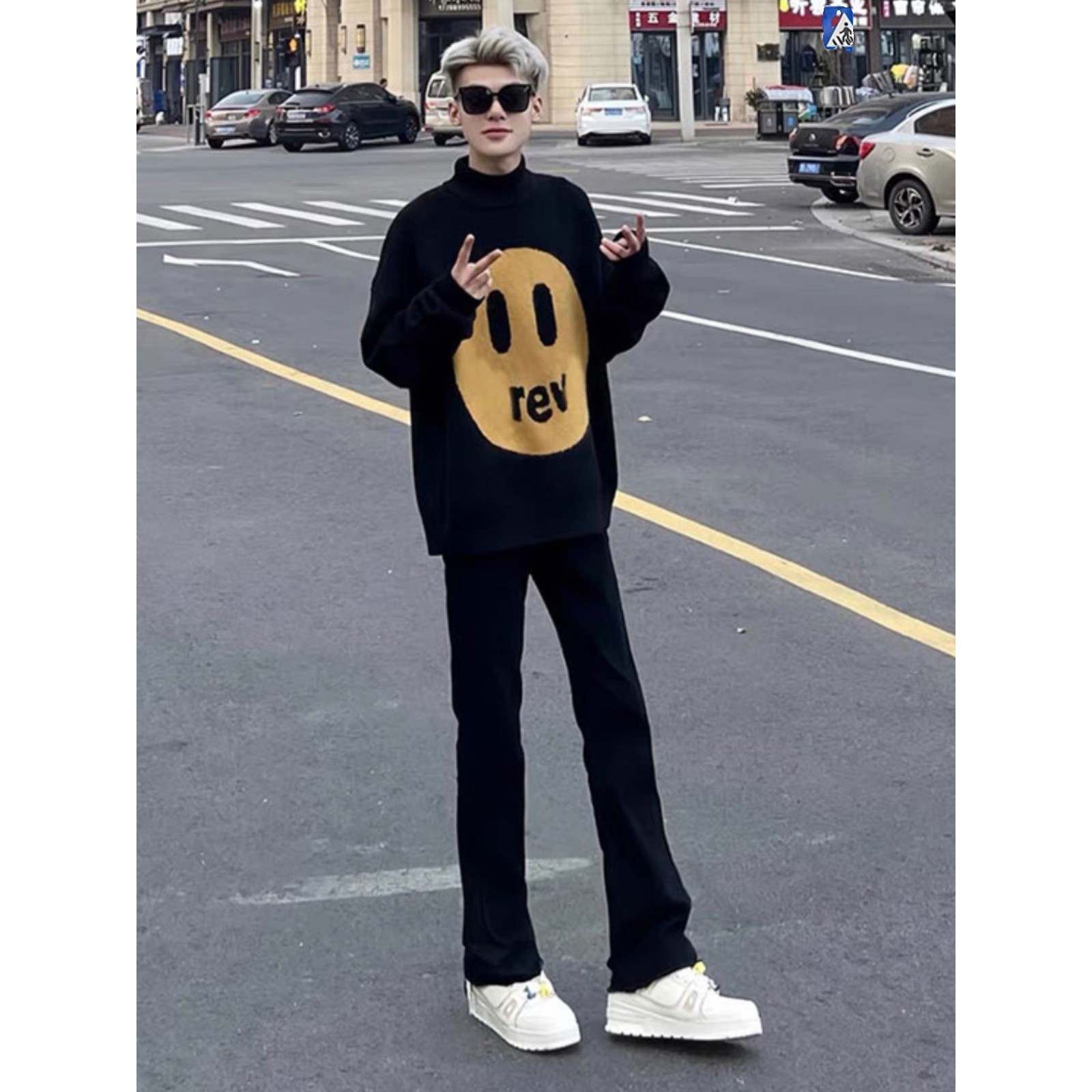 美式高街vibe裤子修身直筒微喇裤