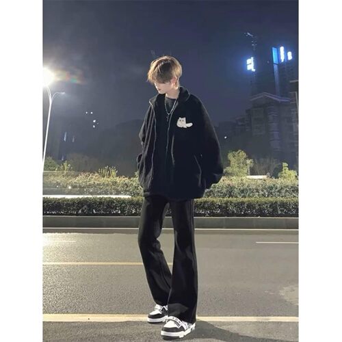 微喇牛仔裤男显瘦黑色裤子