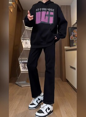 黑色美式复古牛仔裤男春夏新款潮流高街vibe百搭修身显瘦直筒裤子