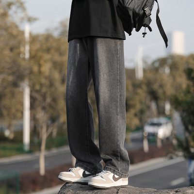 水洗做旧烟灰色牛仔裤男士休闲裤
