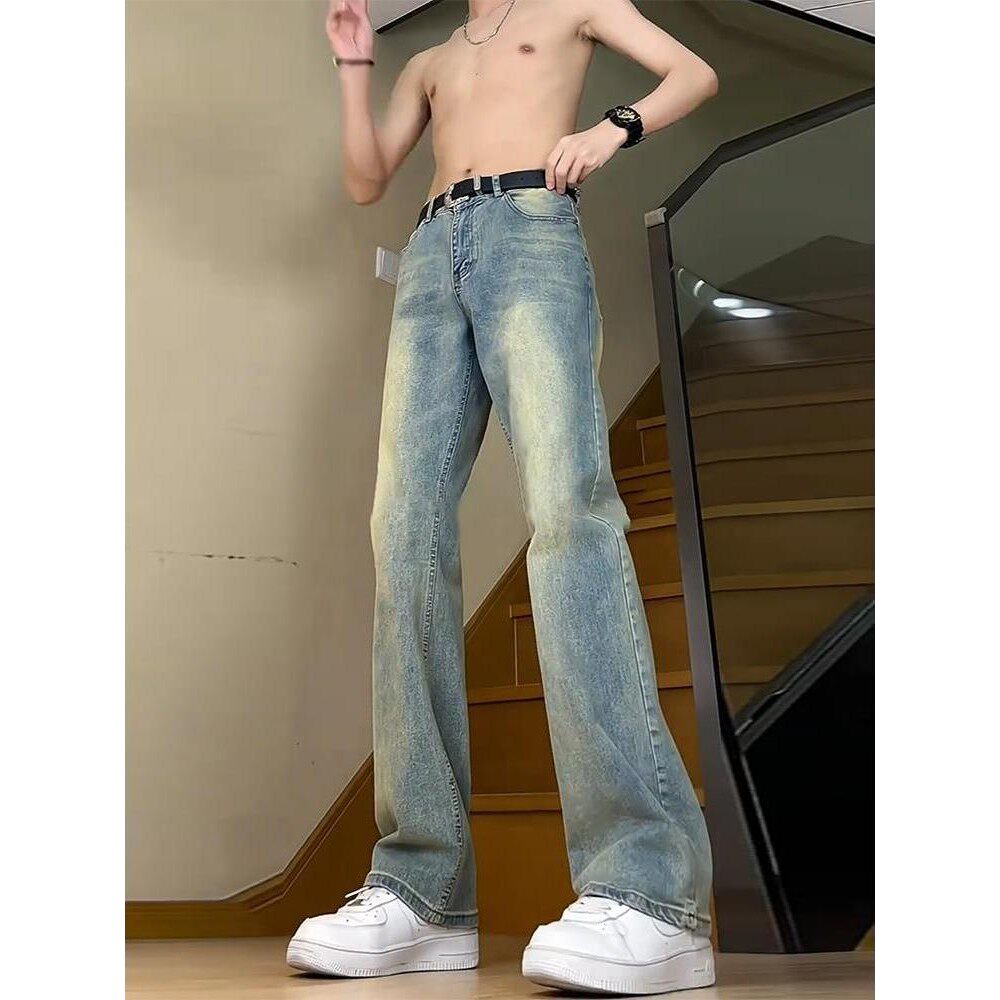 复古蓝弯刀牛仔裤男款图片