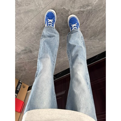 美式浅蓝色牛仔裤男款高级感