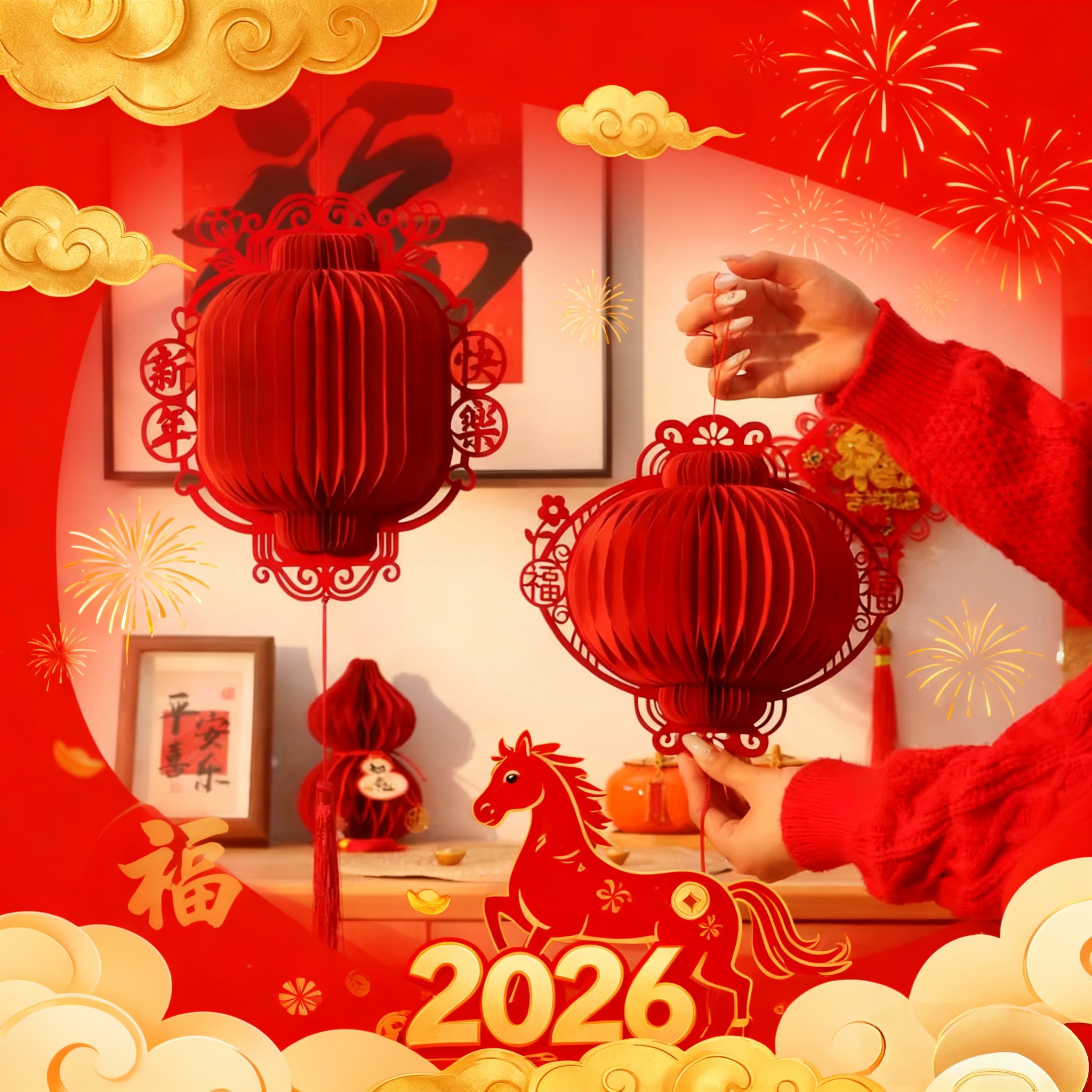 马年红灯笼新款2026年中国风挂饰儿童手提新年春节过年装饰挂件
