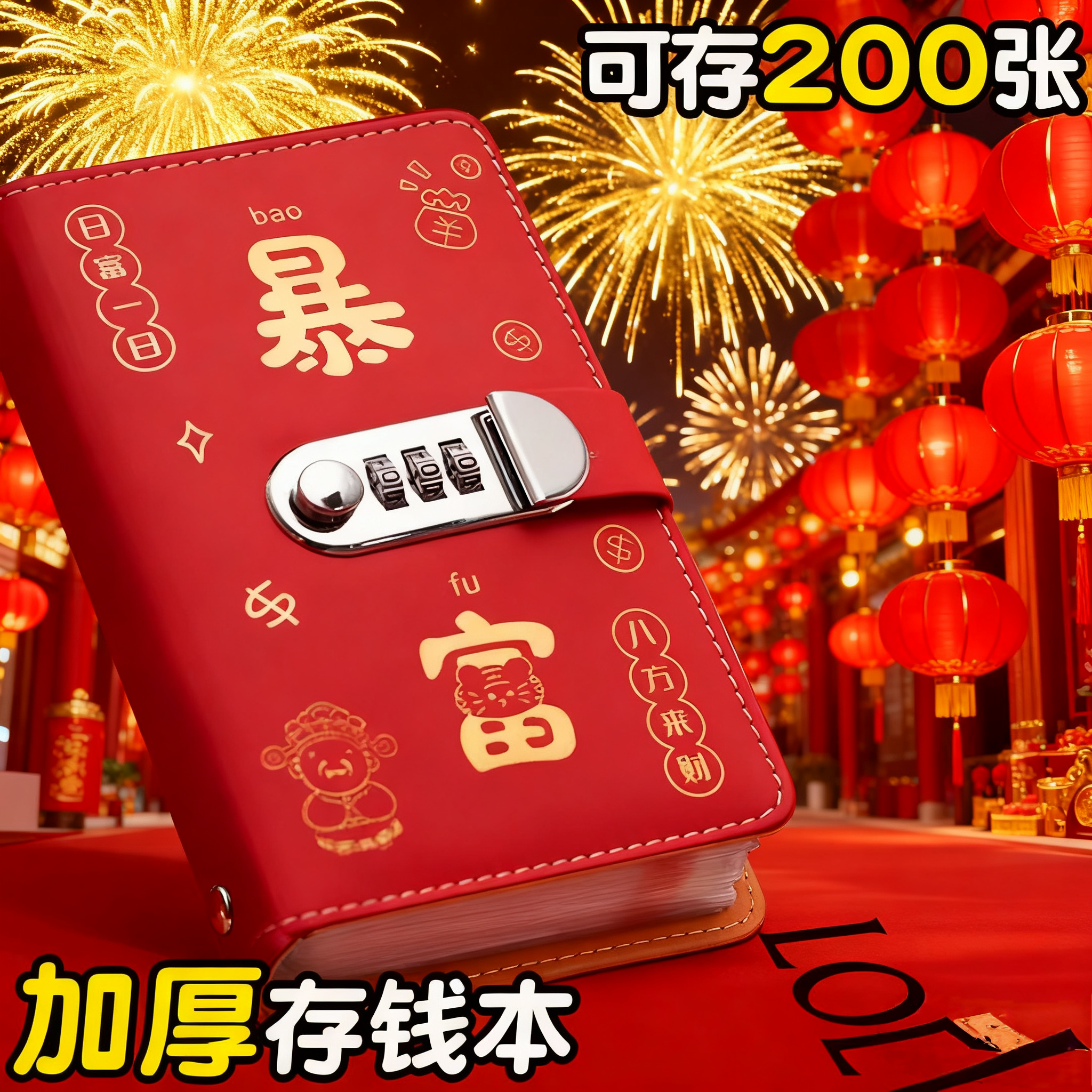 2025年新款学生暴富压岁钱密码锁存钱夹钱册 压岁钱收纳包存钱本