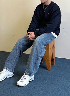 TAKYE 23AW双色廓形牛仔裤  国潮牌潮流春秋季宽松阔腿蓝色裤子男