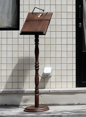 中古老实木头琴谱桌面高级感落地杂志菜单复古咖啡店招牌展示架子