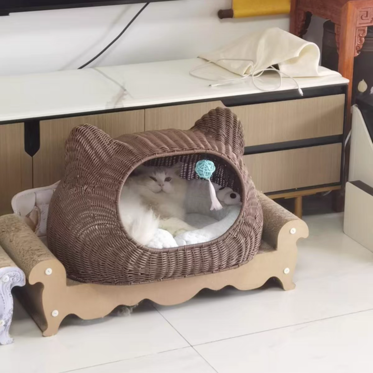 藤编猫窝 四季通用 手工编织 半封闭猫窝 pp藤 12-25斤可用