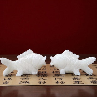 天然白玉石鲤鱼摆件年年有余白玉鱼客厅家居装饰品乔迁礼品摆件