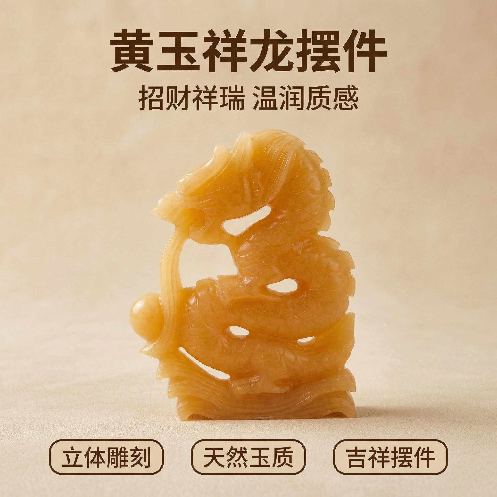 天然黄玉祥龙摆件客厅玄关