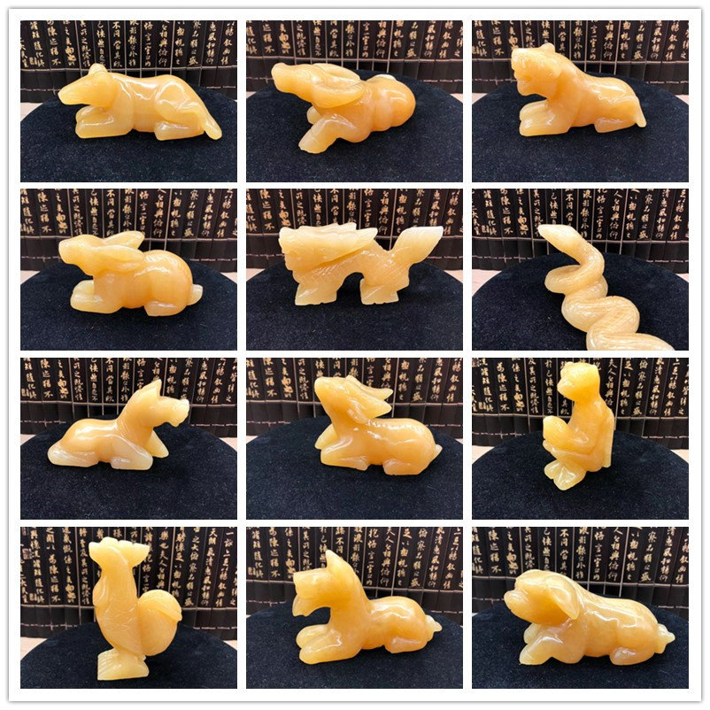 天然白玉鼠牛虎兔龙蛇马羊猴鸡狗猪桌面摆件米黄玉十二生肖工艺品