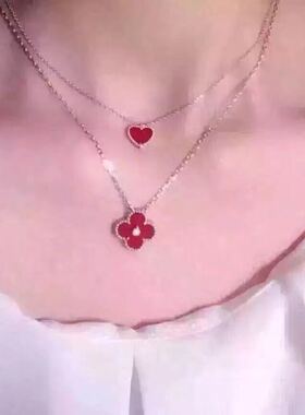 纯银天然玛瑙四叶草本命年吊坠