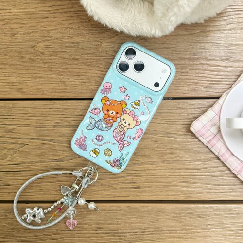 轻松熊美人鱼适用苹果iPhone17promax新款16pro波点壳创意15pm卡通17满屏海洋可爱懒懒熊玻璃纹全包防摔