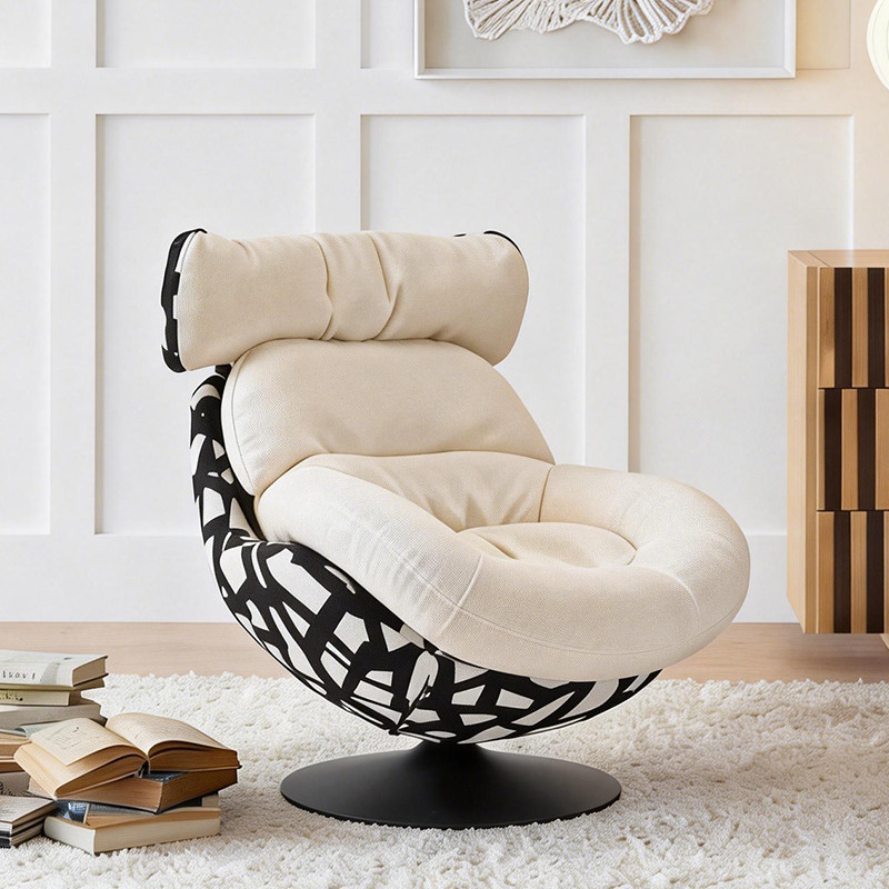 简约现代奶油风休闲阳台客厅蓬松高级感单人小型可旋转蛋壳沙发椅