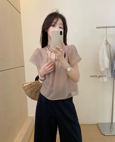 Женская корейская простая двухслойная рубашка Santa Grove с перекрестной спинкой из тенселя, лето 2024