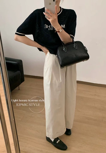 Летние штаны, высокая талия, свободный прямой крой