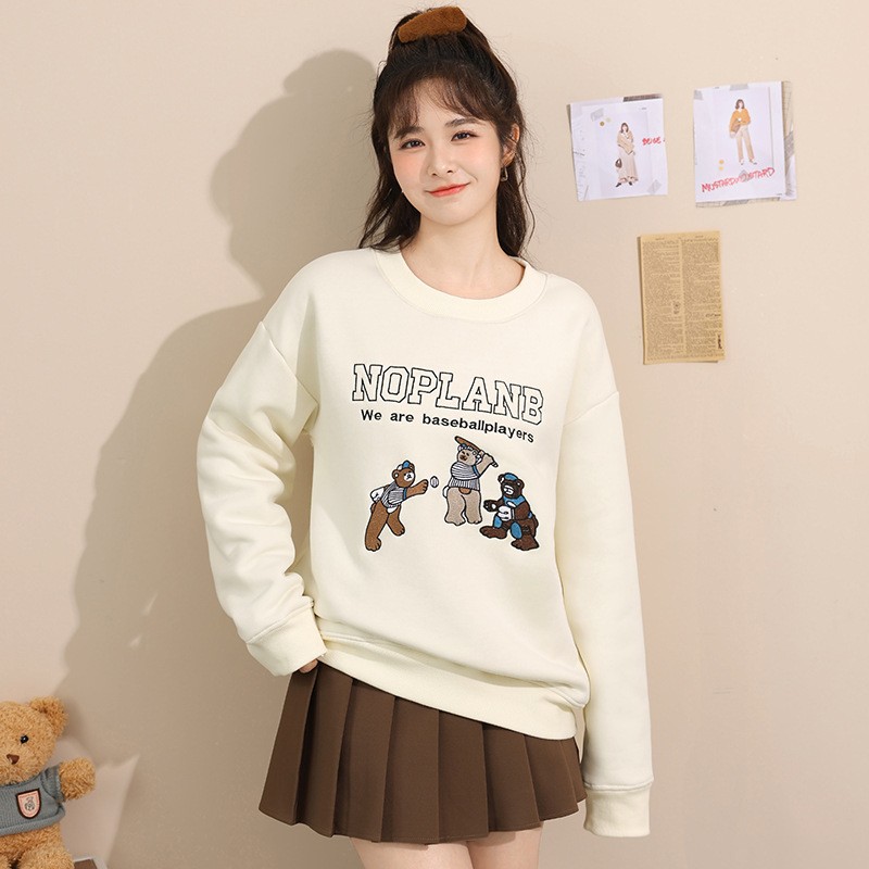 圆领加绒加厚保暖无帽卫衣外套