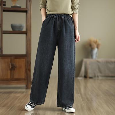 秋冬阔腿牛仔裤女加绒加厚
