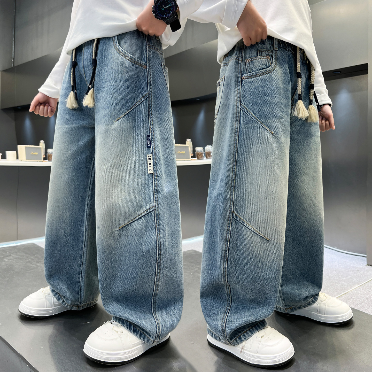 男童牛仔裤春秋款儿童裤子美式风中大童男孩宽松休闲阔腿直筒长裤,童装/婴儿装/亲子装,儿童牛仔裤,淘宝优惠券,粉丝福利购,淘宝优惠卷