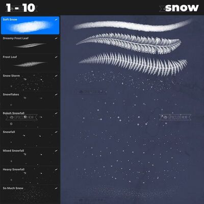 Procreate雨雪天气10款插画创作图案纹样设计iPad绘画工具笔刷包