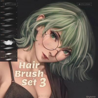 Procreate头发毛发发型第套7款插画创作人物角色绘制iPad绘画工具