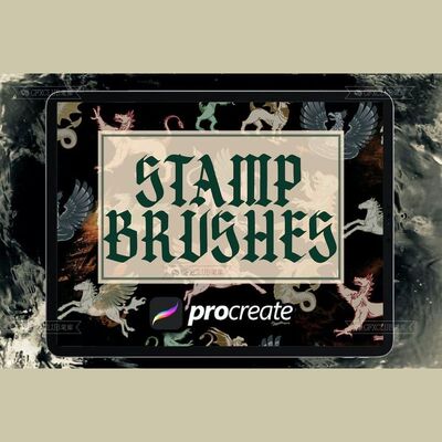 Procreate抽象装饰图案怪物徽章纹章10款插画创作iPad绘画工具