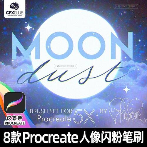 Procreate闪光亮片人像闪粉8款插画创作喷绘特效iPad绘画工具素材
