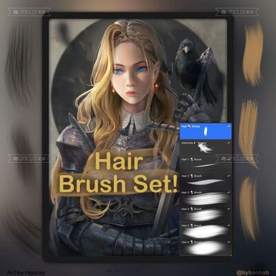 Procreate头发毛发8款插画创作人物角色绘制iPad绘画工具画笔资源