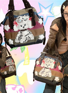 日光欲原创小猫托特包2023秋冬通勤Y2K千禧大容量条纹手提斜挎包