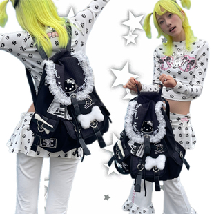 日光欲原创电脑背包KT双肩包Y2K千禧小众蕾丝大容量通勤甜酷书包